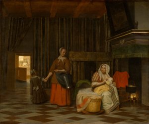 Kvinna och barn med serveringspiga av Pieter de Hooch