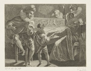 Sällskap som gör musik med fackelljus, ca 1600