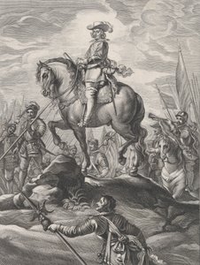 Plåt 8: Ferdinand på hästryggen som korsar Alperna, från Guillielmus Becanus 