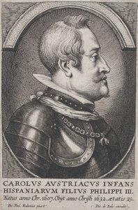 Porträtt av Karl av Österrike, Infante of Spain, i profil till höger, ca. 1650.