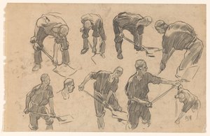 Studieblad med skisser av en grävarbetare av Pieter de Josselin