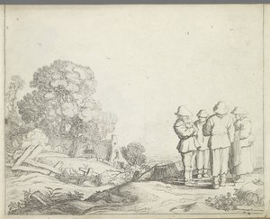 Landskap med tre bönder och en bondfru Landskap med figurer (serietitel) Mirror of Nature och School of Drawing (...) (serietitel)