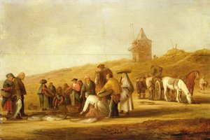 Fiskare som säljer sin fångst på stranden (olja på duk) av Pieter de Neyn
