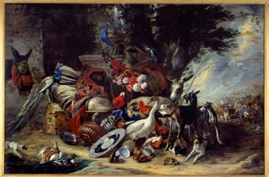 Djur och bruksföremål sade också Jakobs avresa till Mesopotamia-målningen av Pieter Boel (1622-1674)