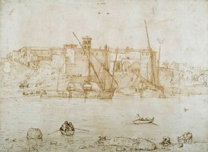 Utsikt över Ripa Grande, Rom, ca 1552 (penna och bläck på papper) av Pieter Bruegel the Elder