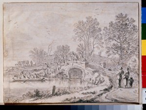 "Maj: landskap med en bro" (Bro över en kanal (Månad maj)) av Pieter the Elder Molyn
