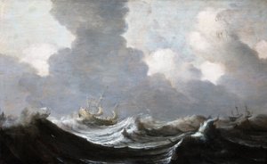 Fyra fartyg som kör före en kuling, 1630 av Pieter the Elder Mulier