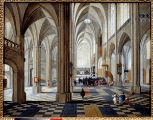 Interiör av Antwerpens katedral. Målning av Peeter Neefs The Old (eller Pieter Neefs I) (1578-1660) Ec. Flam.