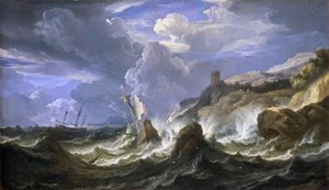 Skeppsbrott i storm nära klippig kust. Olja på duk, mitten av 1600-talet av Pieter Mulier II den yngre (eller Pietro Mulieribus eller Pietro Cavaliere Tempesta) (1637-1701). av Pieter the Younger (1637 1701) Mulier