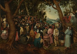 Johannes predikar för folkmassan (olja på panel) av Pieter the Younger (after) Brueghel