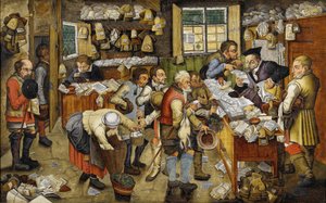 Le Payment de la dime - The Payment of the Tithes (känd som Village Lawyer) - Målning av Pieter Brueghel den yngre (Le jeune ou Brueghel d