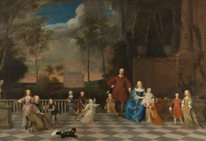 Amsterdam-handlaren Jeremias van Collen (1619-1707) med sin fru och deras tolv barn av Pieter van Anraedt (attributed to)