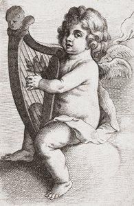 En barnängel spelar en harpa. av Pieter van Avont