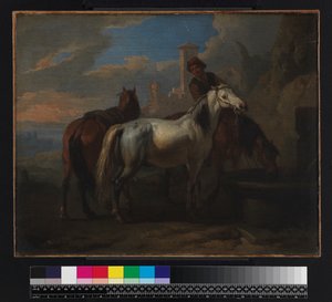 Hästar som dricker vid en fontän, före 1720
