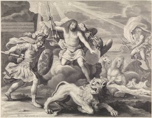 Reklamtryck med en allegorisk representation av Ludvig XIV som Jupiter, 1659