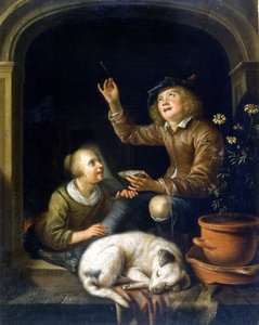 Såpbubblan. Målning av Pieter Cornélisz van Slingelandt (1625 - 1691). Museo del Castello i Milano.