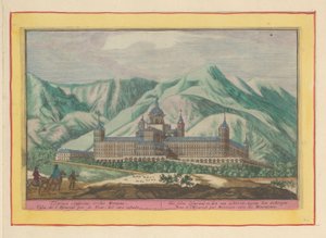 Bakifrån av Escorial Självet Escurial; att ses bakifrån, mot bergen (titel på objekt) Theatrum Hispaniae (...) (serietitel) av Pieter van den Berge