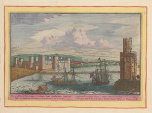 Utsikt över Torre del Oro och förorten Triana nära Sevilla Gesigt av förorten Triane, Gulden Tooren och bron över Guadalquivir (titel på objekt) Theatrum Hispaniae (...) (serietitel)