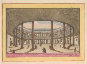 Utsikt över innergården till Charles V-palatset i Granada Kungliga slottet i Alhambre, Granat; att se inifrån (titel på objekt) Theatrum Hispaniae (...) (serietitel)