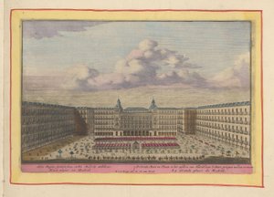 Plaza Mayor i Madrid The Great Mart and Place, i centrala Madrid, där tjurfäktningarna visas (titel på objekt) Theatrum Hispaniae (...) (serietitel) av Pieter van den Berge