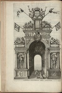Floderna Tejo, Plata, Ganges och Hydaspes. Baksidan av den portugisiska triumfbågen, Ernst, ärkehertig av Österrikes intåg i Antwerpen, publicerad 1595 (gravyr)