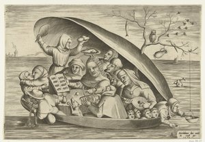 Musiker i ett musselskal av Pieter van der Heyden