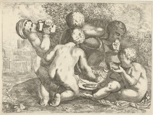 Bacchanal med fem putti av Pieter van der Plas (II)