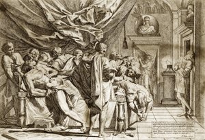 The Death of Caton the Elder (Marcus Porcius Cato) eller Caton the Censor (234-149 BC) av Pietro Testa 1648 - The Death of Cato - 1648, av Pietro Testa (1612-1650 BC), etsning -