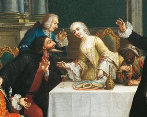 "Snacket med maskerna"" Komiker iklädda Commedia dell