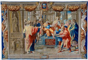 1600-talets gobeläng föreställande trollkarlen Elimas förblindande av Pietro 1579 1669 Fevère