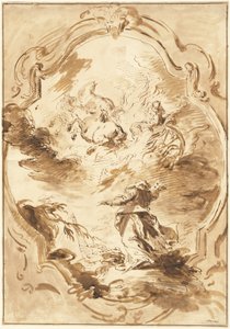 Elisha tittar på Elia stiga upp i den brinnande vagnen av Pietro Antonio Novelli