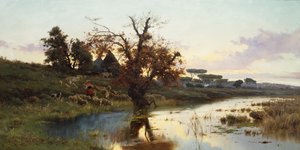 Flock vid solnedgången (olja på duk) av Pietro Barucci