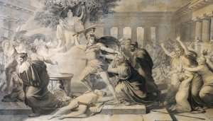 Death of Priam, av Pietro Benvenuti (1769-1844), tryck från målning från 1811