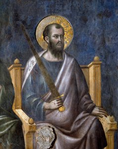 Den sista domen: Detalj av aposteln Saint Paul (Fresco av Pietro Cavallini