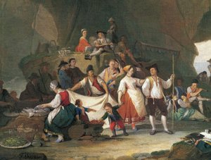 Frukost vid havet, av Pietro Fabbris (1740-1792), detalj av Pietro Fabris