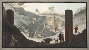 Tidiga utgrävningar vid Herculaneum, där Sir William var aktiv med stöd av monarker, från 