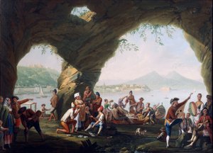 Scener av vardagsliv i en grotta i Posillipo, nära Neapel, av Pietro Fabris (olja på duk) av Pietro Fabris