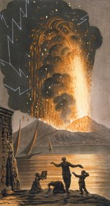 Utsikt över det stora utbrottet av Vesuvius på söndagskvällen den 8 augusti 1779 från Hans Sicilianska Majestäts palats i Posillipo, Plåt II, publicerad 1779 (handfärgad gravyr)