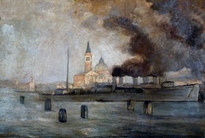 St Justus kyrka i Venedig, av Pietro Fragiacomo (1856-1922), olja på panel, 39x58 cm
