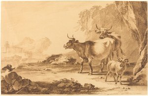 Landskap med boskap, en get och en vilande herde av Pietro Giacomo Palmieri