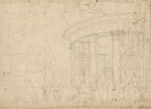 Arkitektonisk fantasi på ett runt tempel omslutet av en ambulatorisk (verso)