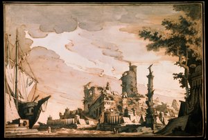 Sea Harbor, Scenografi för en teaterpjäs, 1818.