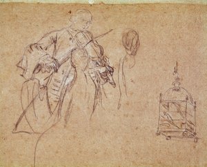 En violinist (fiolspelare) Teckning av Pietro Longhi (1702-1785) Venedig, Musee Correr av Pietro Longhi