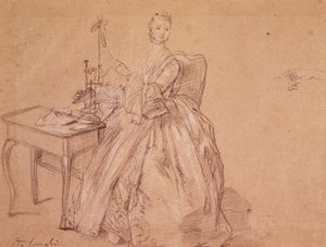 En kvinna som snurrar (krita och vit krita på papper) av Pietro Longhi