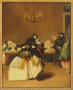 The Ridotto, venetianska masker, av Pietro Longhi (1701-1785)