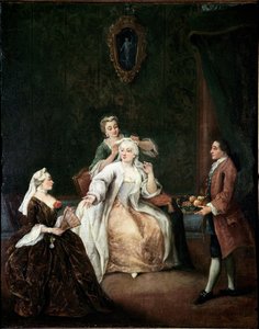 Frisören (The hairdresser) Målning av Pietro Longhi (1702-1785) 1760 ca. Mått 62x50 cm Venedig, Ca 