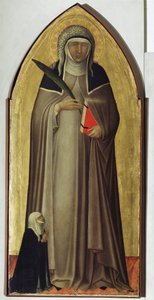 Polyptyk av Beata Umiltas liv (detalj av Beata) - Detrempe på trä av Pietro Lorenzetti