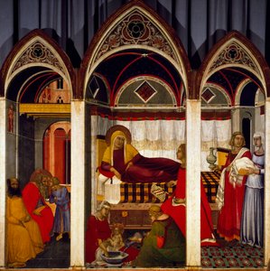Triptyk över jungfruns födelse av Pietro Lorenzetti