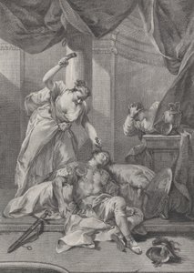 Jael slår en tältpinne i den sovande Siseras tempel, till höger a se..., ca. 1730-39.
