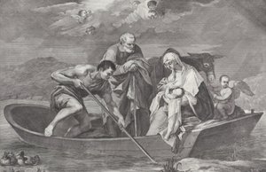 Flygningen till Egypten, med den heliga familjen i en båt, 1730-50.